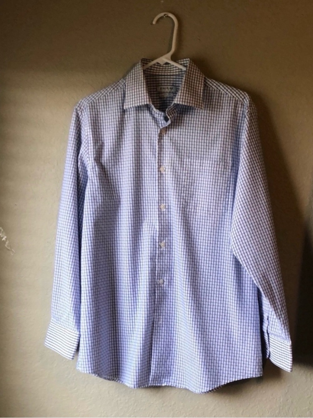 Haggar Shirt White Blue Checkered Long Sleeve Button Down Men’s 15-15 1/2,32/33